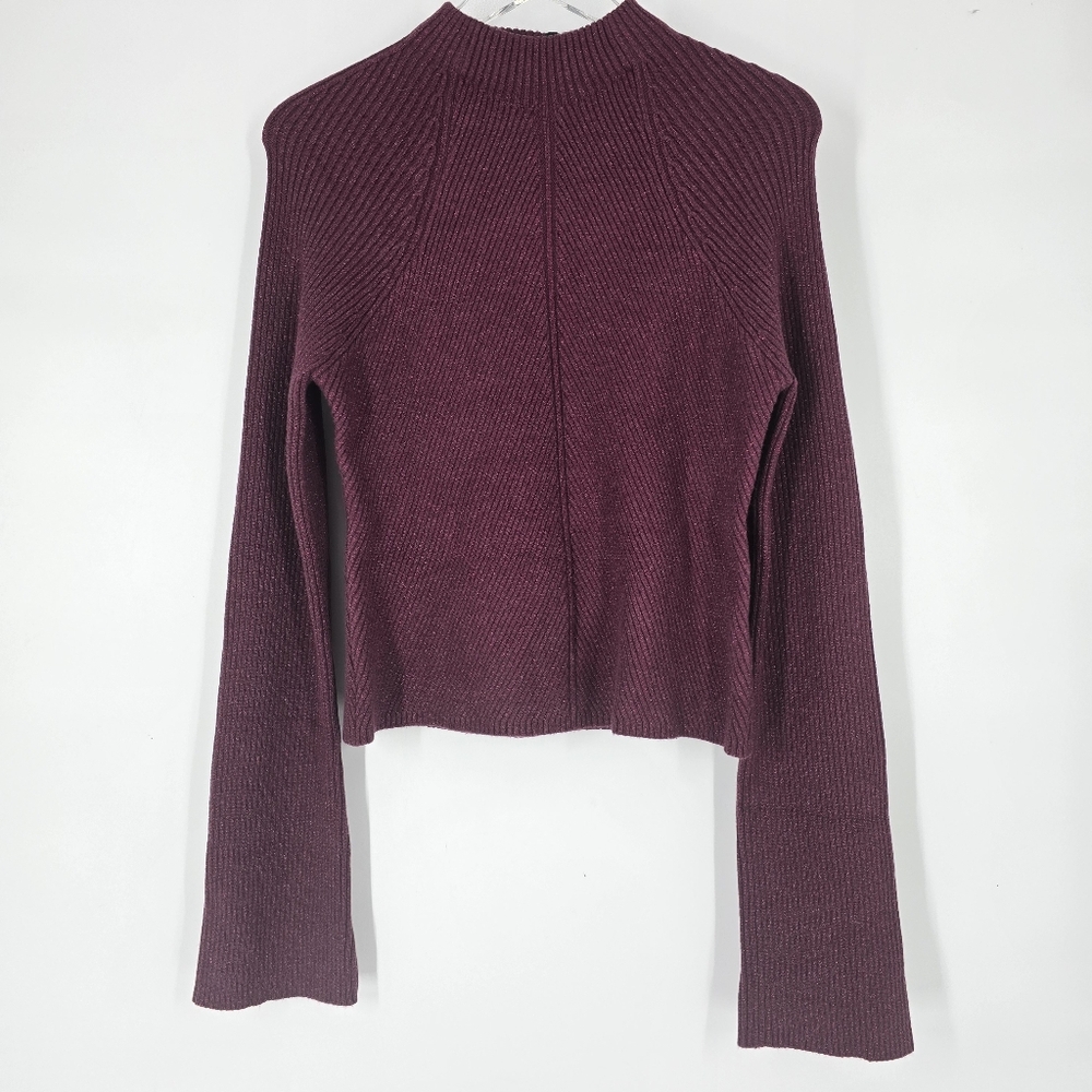 Joe's Jeans Ribbed Flare Sleeve Bugundy High Neck Sweater Vineyard Wine Size L